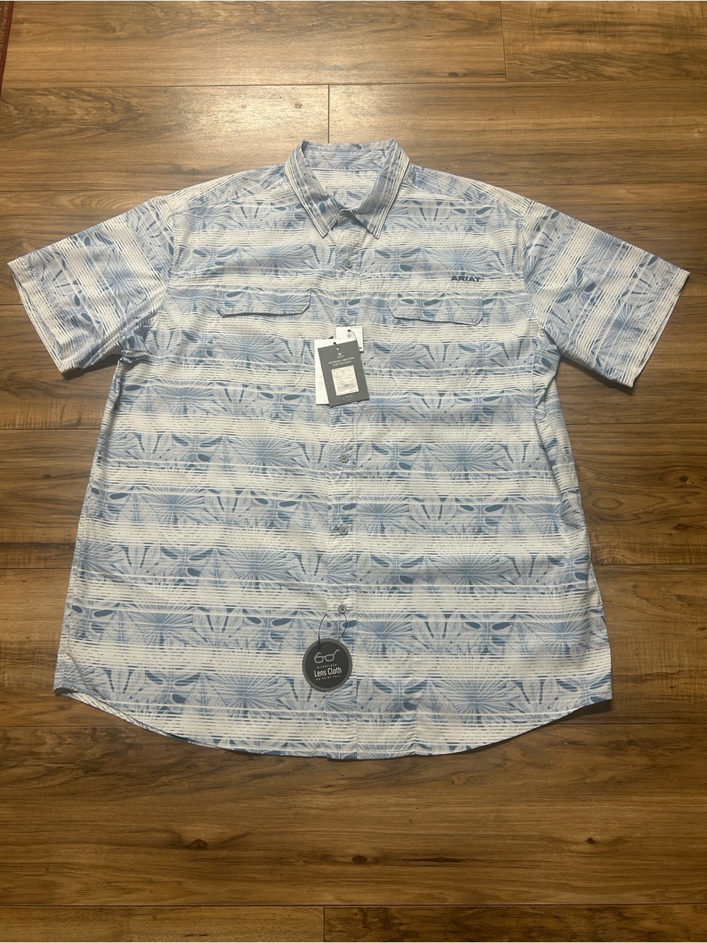 Ariat Light Gray and Blue Patterned Short-Sleeve Button-Down Shirt